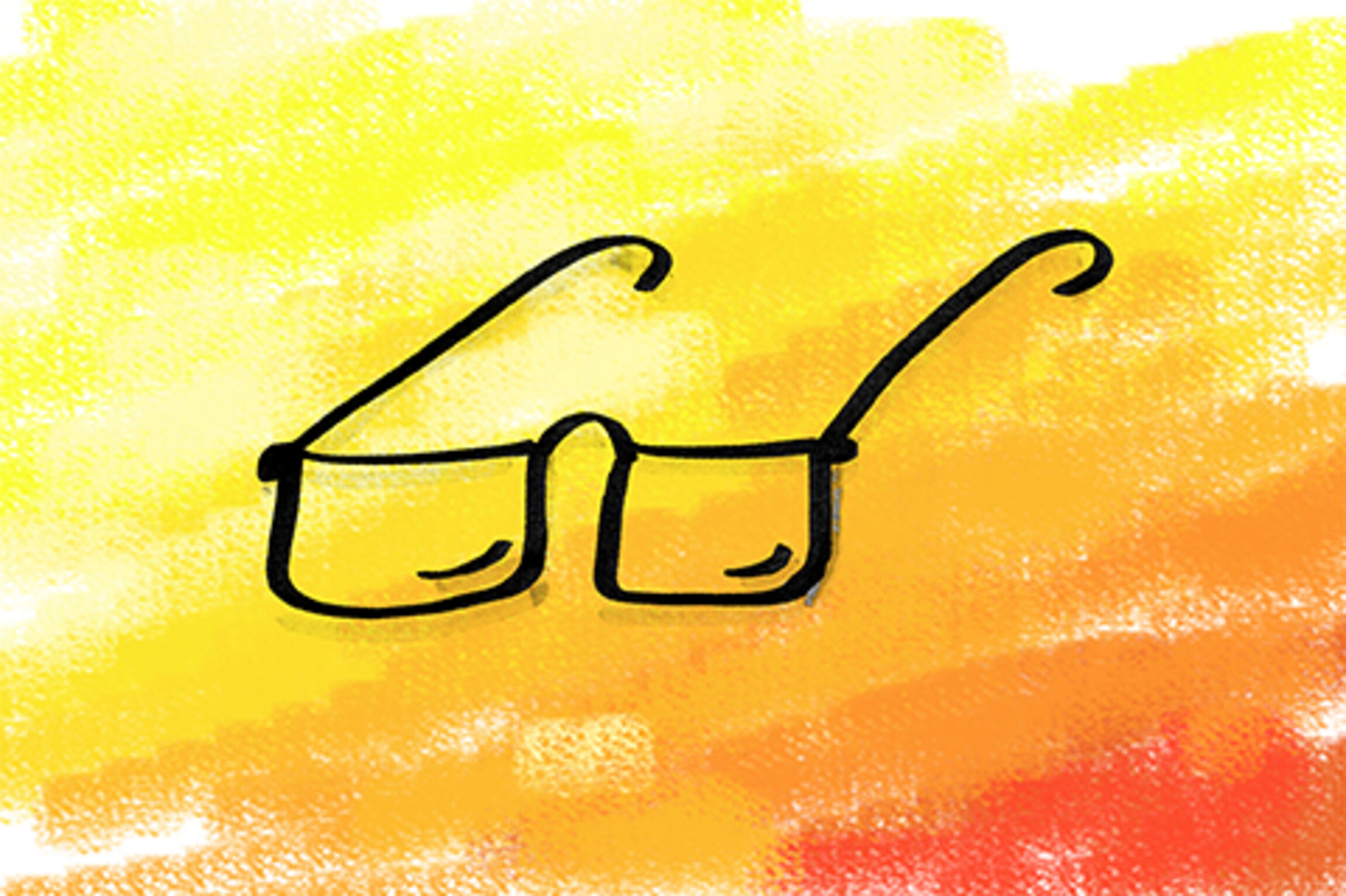 Brille mit gelb-orange-rot Hintergrund
