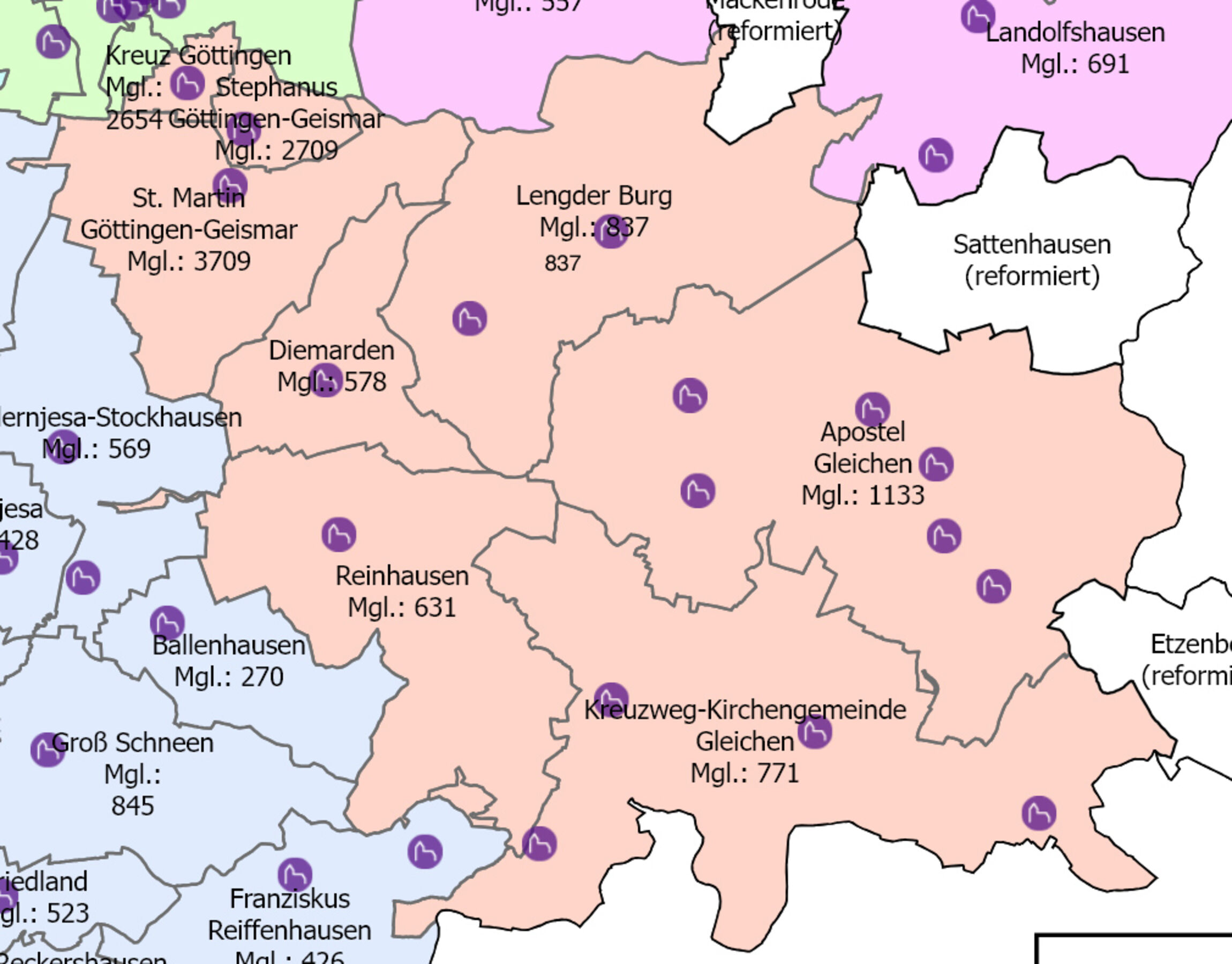 Region Gleichen / Göttingen Süd (Auszug aus der Karte des Kirchenkreises)