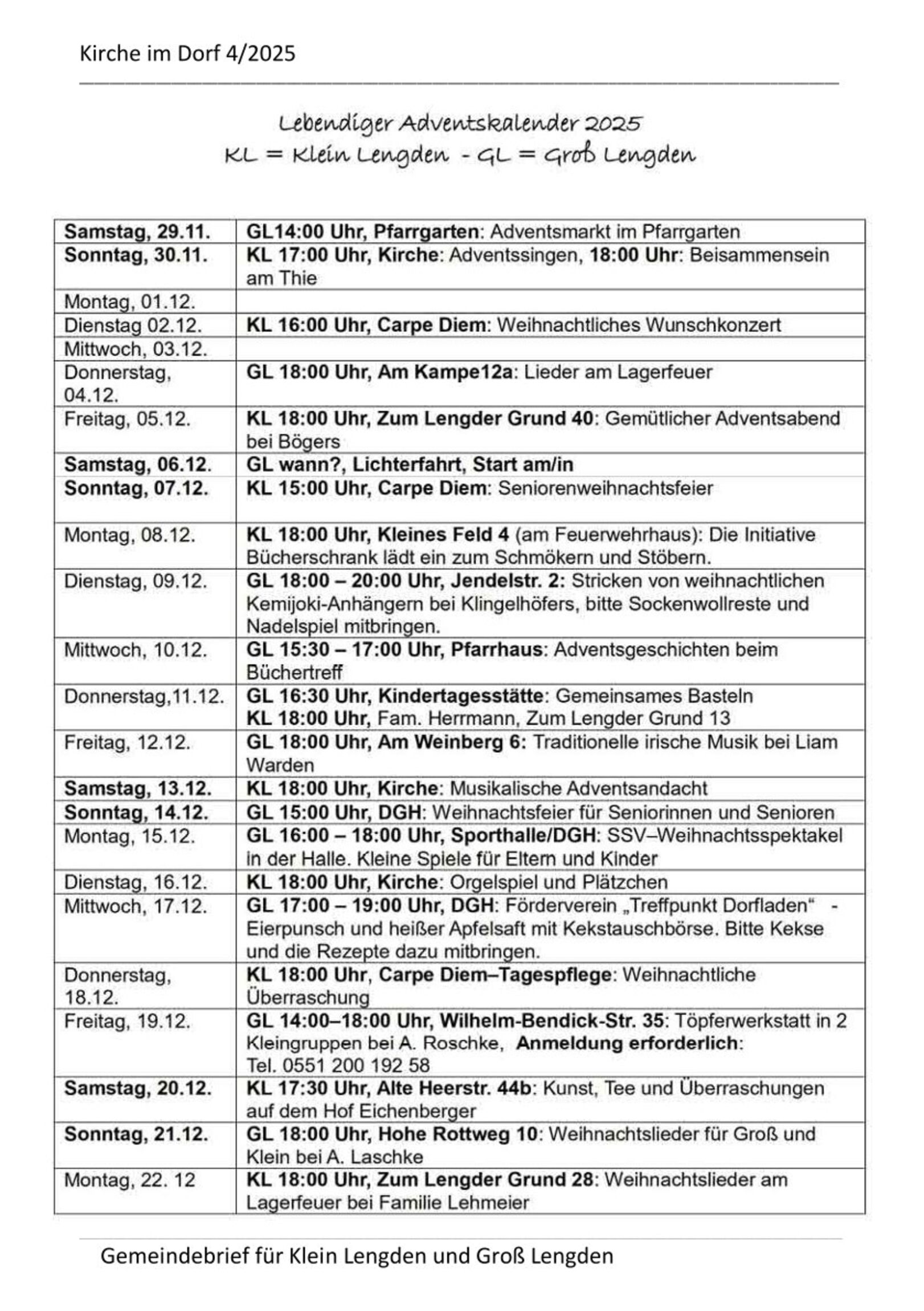Ort und Zeit - Lebendiger Advenstkalender