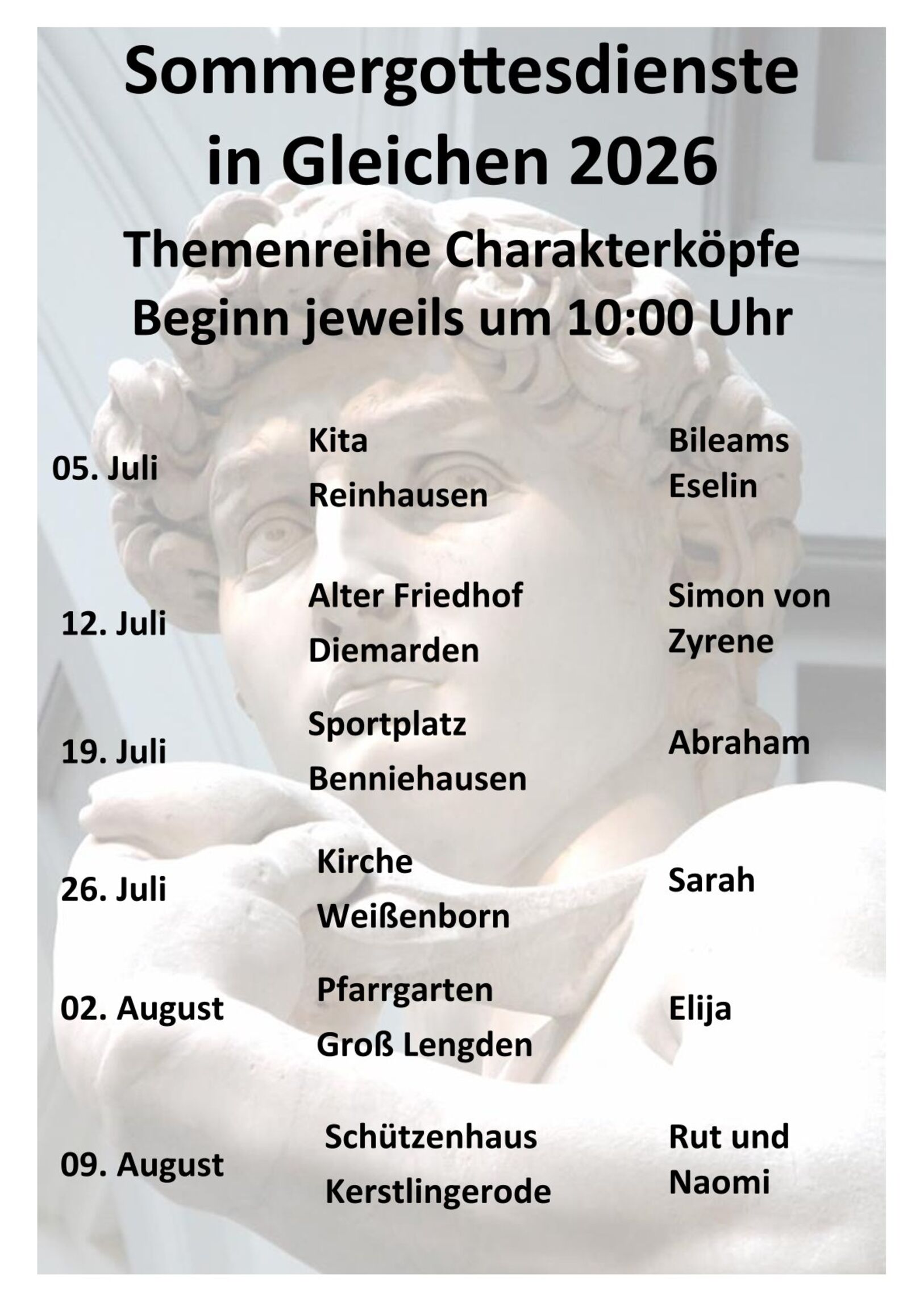 Einladung zu den Sommergottesdiensten - Themenreihe "Charakterköpfe" Entwurf: I. Raupach