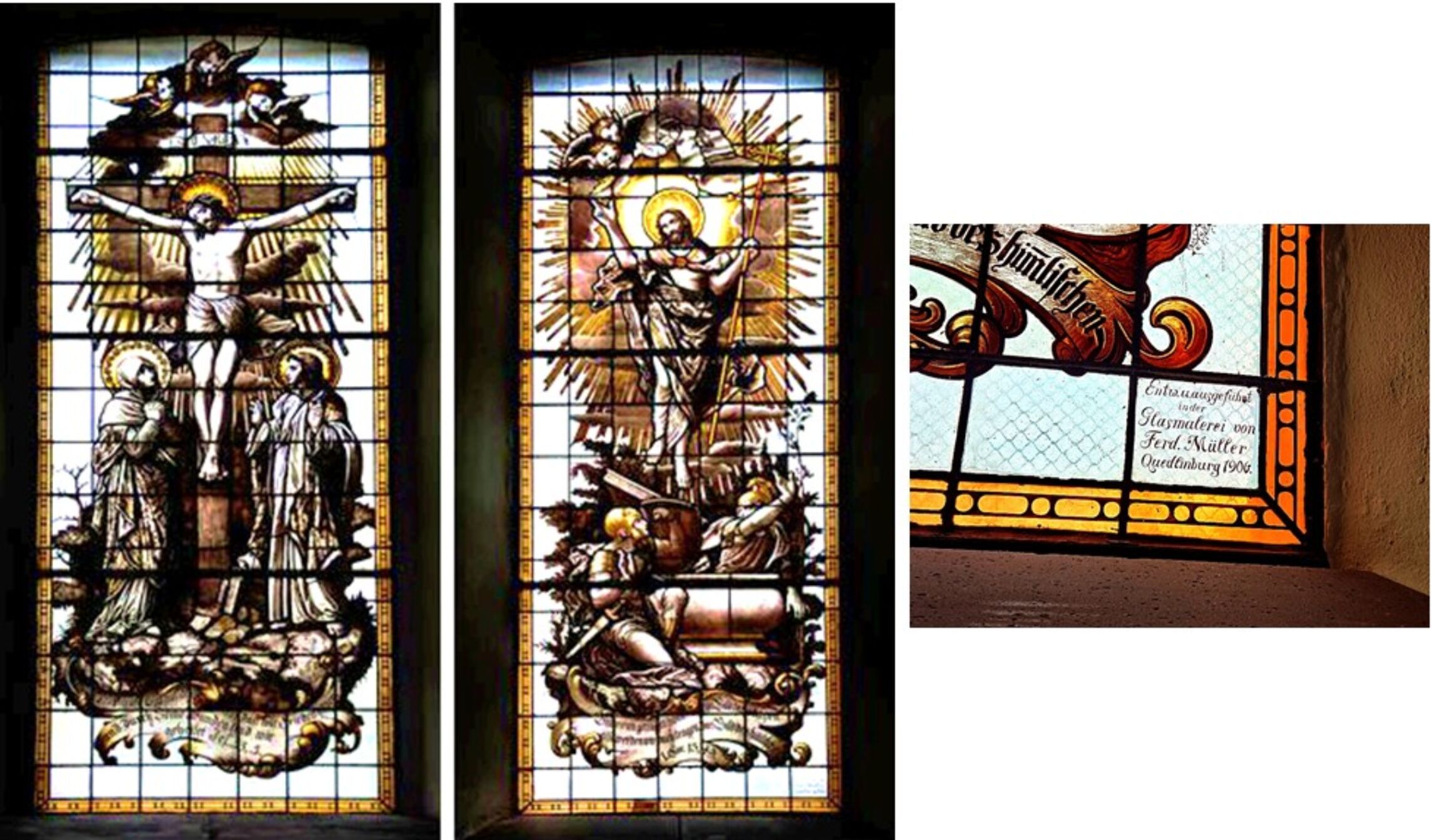 Kirchenfenster Altarraum (große Fotos: I.v.d.Heyde, kleines Foto: L. Heinke)