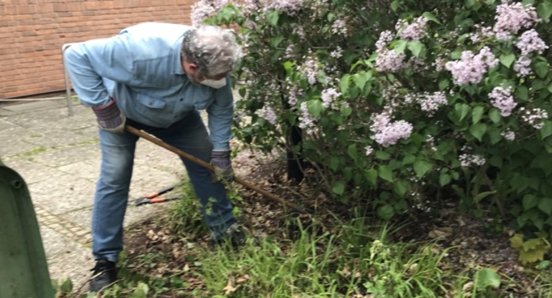 Mann bei der Gartenarbeit