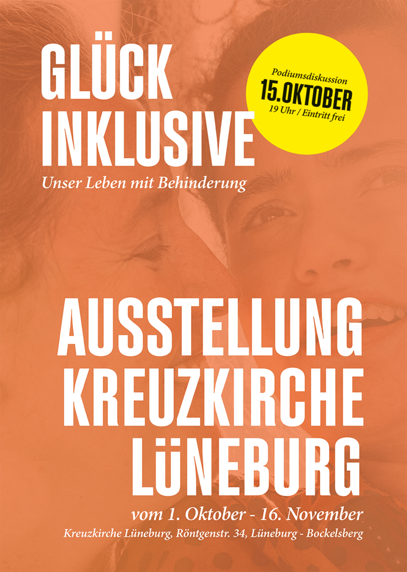 Banner zur Ausstellung "Glück inklusive  – Unser Leben mit Behinderung"