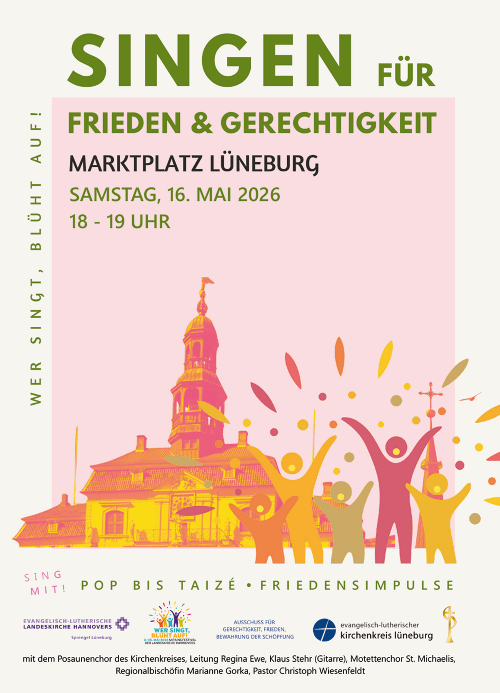 Plakat mit Rathauszeichnung und Mitsingfestival_Landeskirchen-Signet