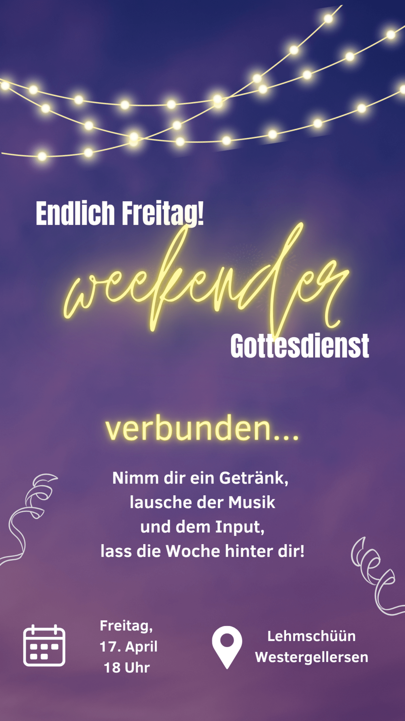 Plakat mit Lichterkettenmotiv und dem Motto "verbunden" 