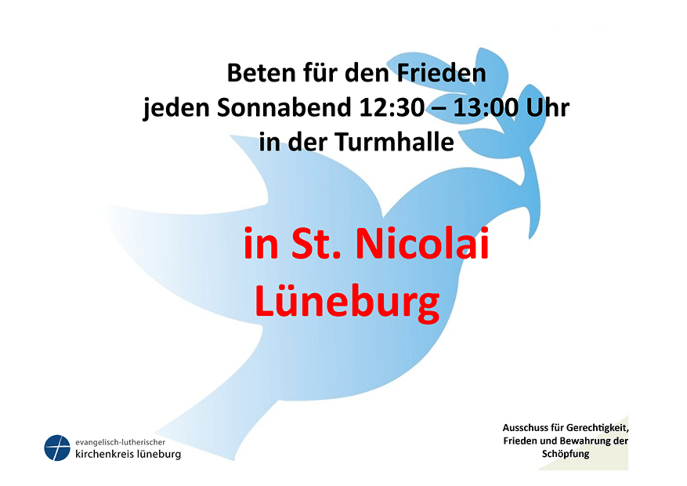 Plakat zum Friedensgebet in St. Nicolai Lüneburg