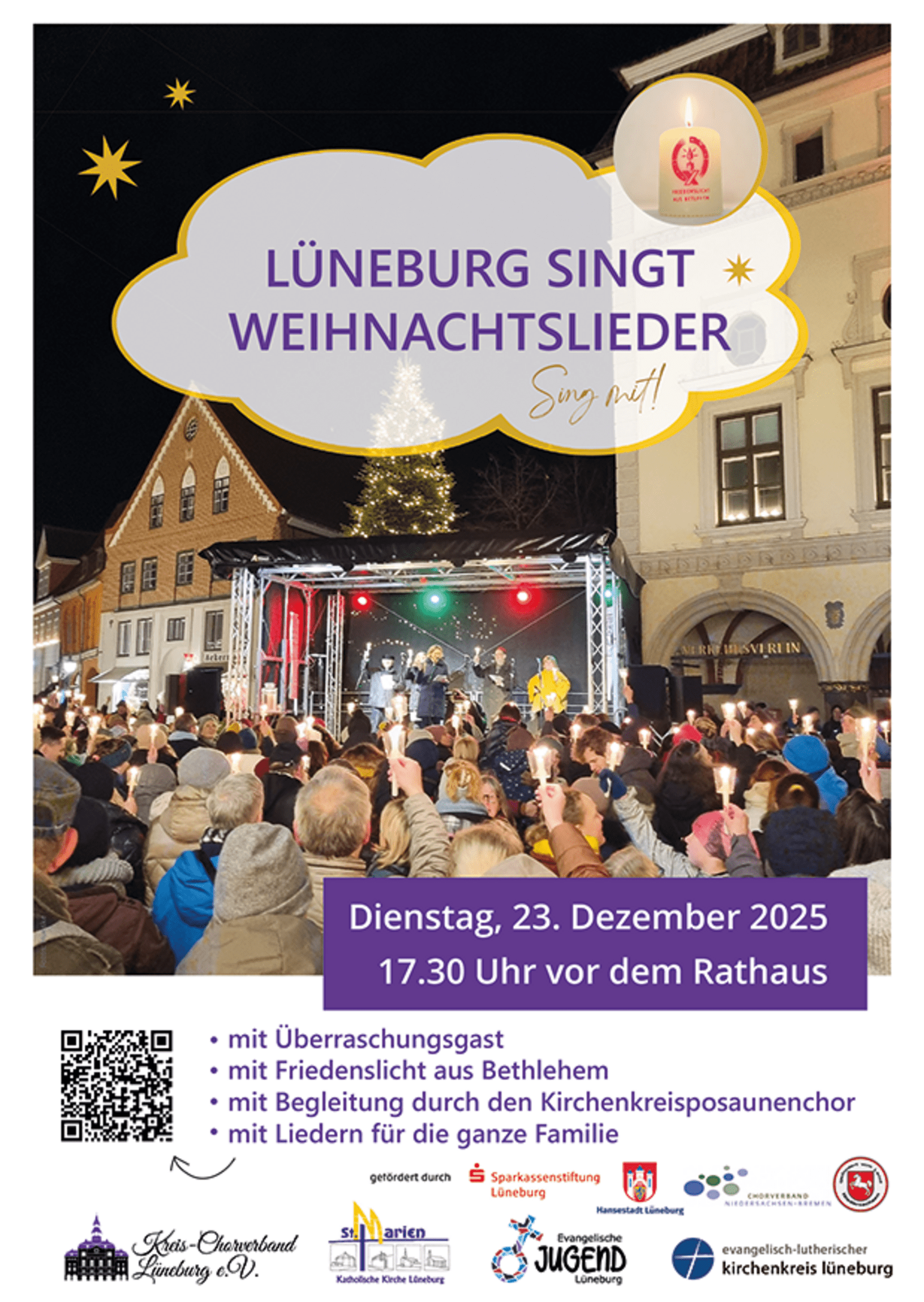 Plakat 2025 zu Weihnachtsliedersingen in Lüneburg am 23.12.25