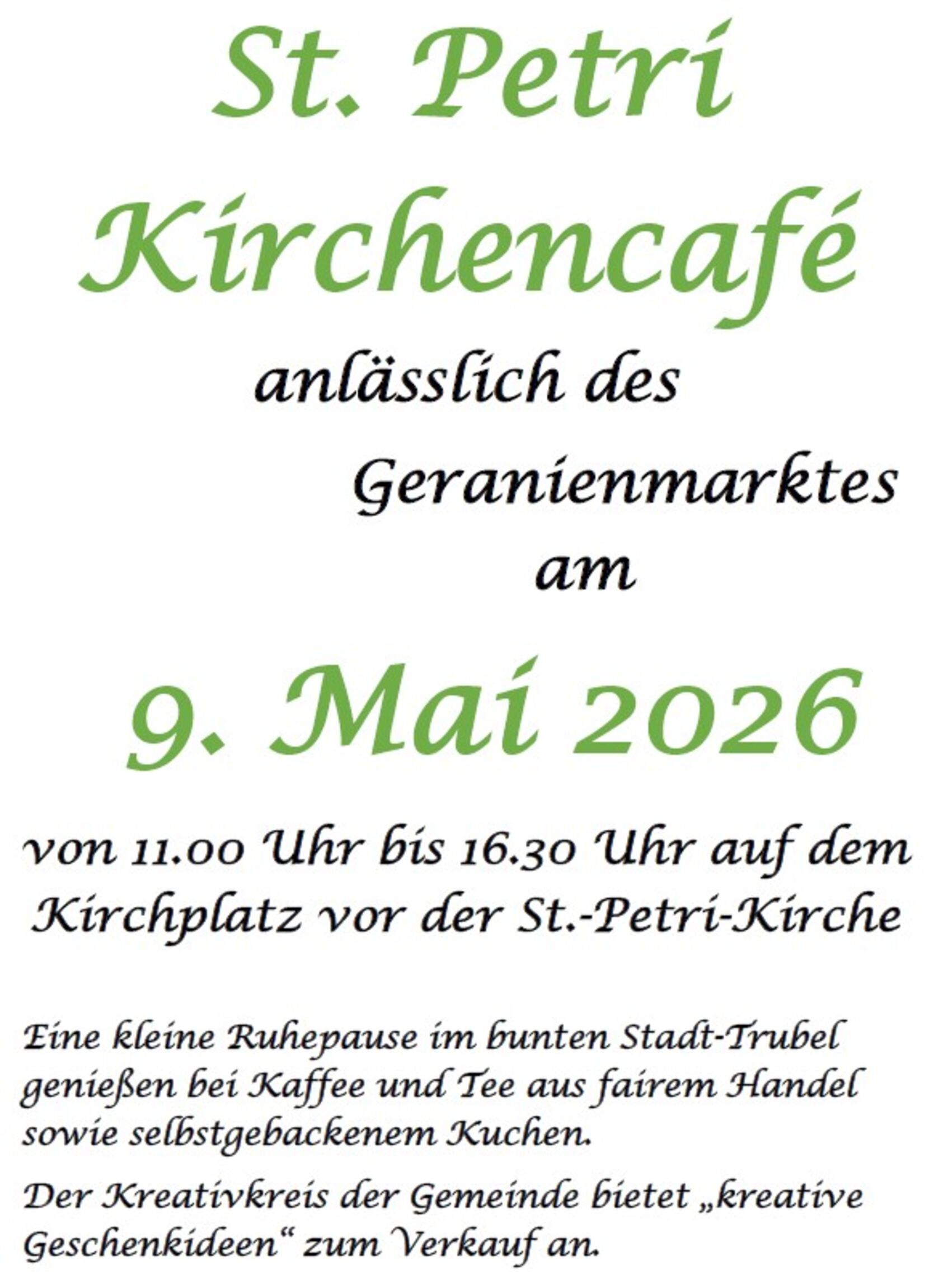 Flyer Kirchencafé zum Geranienmarkt 2026