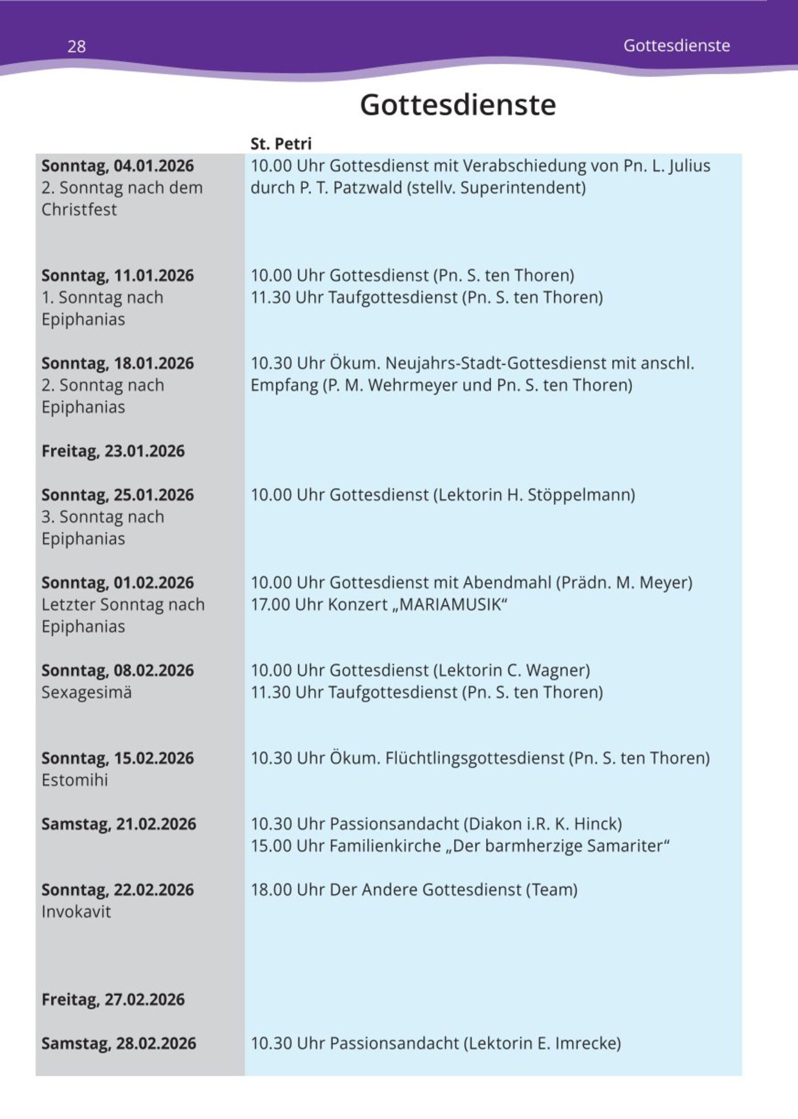 Gottesdienste St. Petri