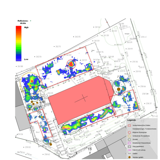 Voruntersuchung mit dem Georadar für Kranstellung - Keine Gräber oder Grufte (Foto: H. Meenken)