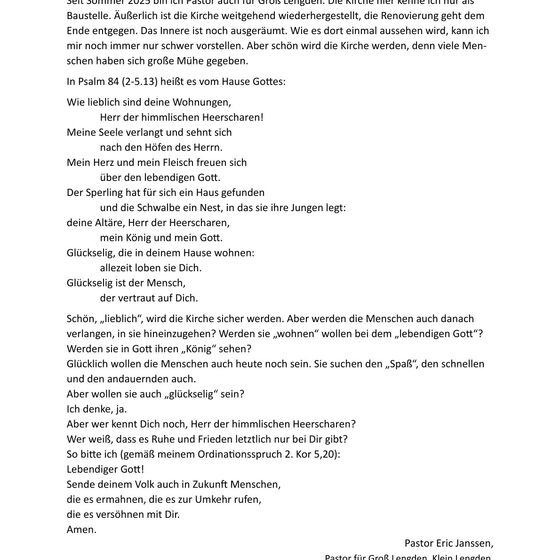 Wort von Pastor Janssen