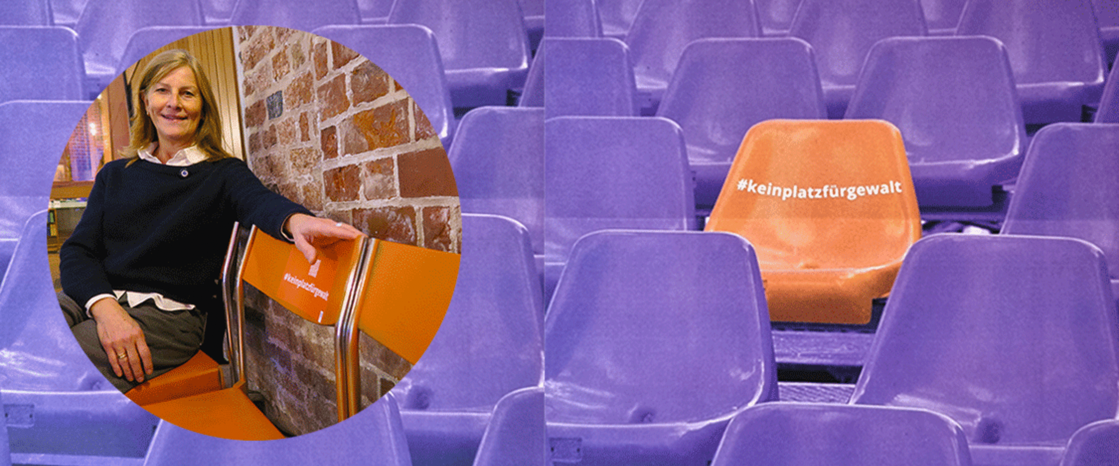 orangene Stühle mit lila Hintergrund