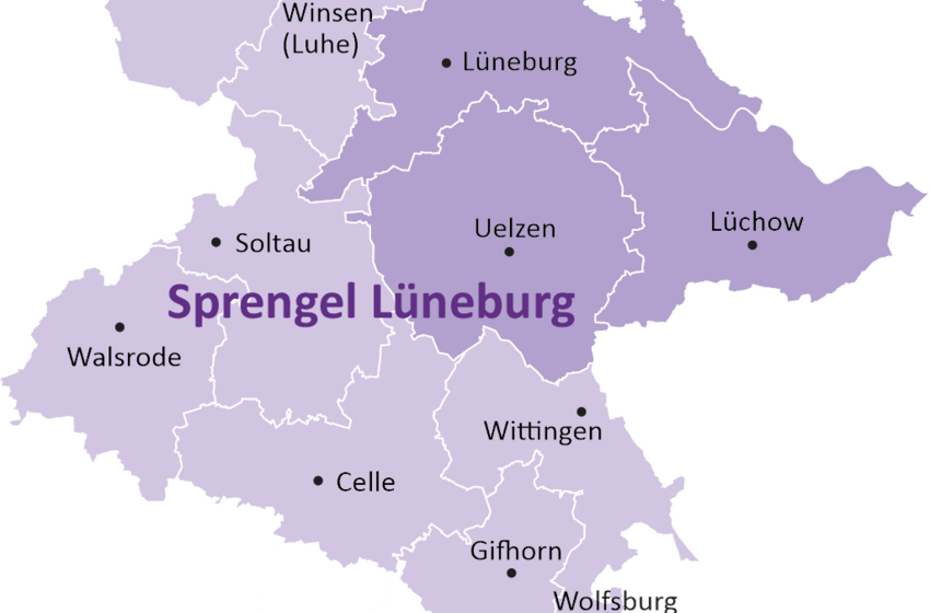 Karte mit den Kirchenkreisen Lüneburg, Lüchow-Dannenberg und Uelzen innerhalb des Sprengels Lüneburg (Grundlage: Redaktionsservice der LK Hannovers)